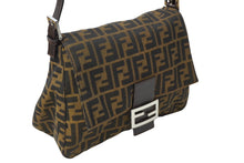 画像をギャラリービューアに読み込む, FENDI フェンディ ズッカ柄 マンマバケット ワンショルダーバッグ ブラウンロゴ コットンキャンバス レザー 美品 中古 63495 