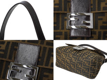 画像をギャラリービューアに読み込む, FENDI フェンディ ズッカ柄 マンマバケット ワンショルダーバッグ ブラウンロゴ コットンキャンバス レザー 美品 中古 63495 