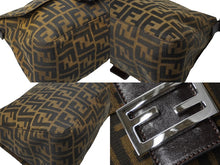 画像をギャラリービューアに読み込む, FENDI フェンディ ズッカ柄 マンマバケット ワンショルダーバッグ ブラウンロゴ コットンキャンバス レザー 美品 中古 63495 
