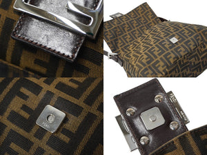FENDI フェンディ ズッカ柄 マンマバケット ワンショルダーバッグ ブラウンロゴ コットンキャンバス レザー 美品 中古 63495 
