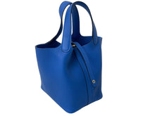 Load image into Gallery viewer, 未使用 HERMES エルメス ハンドバッグ ピコタンロックPM トリヨンクレマンス ブルーゼリージュ W刻印 ゴールド金具 中古 63947