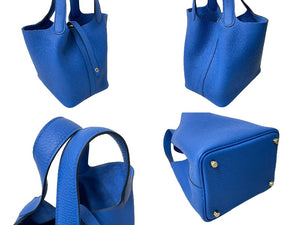 未使用 HERMES エルメス ハンドバッグ ピコタンロックPM トリヨンクレマンス ブルーゼリージュ W刻印 ゴールド金具 中古 63947
