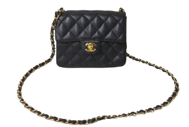 CHANEL シャネル ミニマトラッセ チェーンショルダーバッグ ココマーク 9番台 キャビアスキン ブラック ゴールド 美品 中古 63948