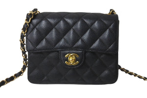 CHANEL シャネル ミニマトラッセ チェーンショルダーバッグ ココマーク 9番台 キャビアスキン ブラック ゴールド 美品 中古 63948
