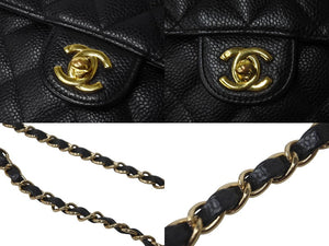 CHANEL シャネル ミニマトラッセ チェーンショルダーバッグ ココマーク 9番台 キャビアスキン ブラック ゴールド 美品 中古 63948