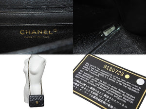 CHANEL シャネル ミニマトラッセ チェーンショルダーバッグ ココマーク 9番台 キャビアスキン ブラック ゴールド 美品 中古 63948