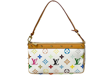 極美品 LOUIS VUITTON ルイヴィトン 村上隆 ポシェットアクセソワール マルチカラー ホワイト M92649 中古 63954