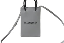 Load image into Gallery viewer, 極美品 BALENCIAGA バレンシアガ ショルダーバッグ ショッピング フォンホルダーバッグ グレー レザー 593826 シルバー金具 中古 63957