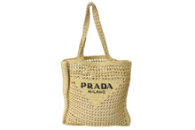 画像をギャラリービューアに読み込む, 極美品 PRADA プラダ RAFIA ラフィア トートバッグ カゴバッグ ストロー ウィッカーイタリア製 ベージュ ブラック 中古 63959 