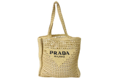 極美品 PRADA プラダ RAFIA ラフィア トートバッグ カゴバッグ ストロー ウィッカーイタリア製 ベージュ ブラック 中古 63959 