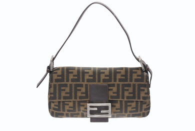 FENDI フェンディ マンマバケット ワンショルダーバッグ 26424 ズッカ柄 キャンバス レザー ブラウン シルバー金具 美品 中古 4b006396
