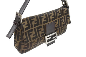 FENDI フェンディ マンマバケット ワンショルダーバッグ 26424 ズッカ柄 キャンバス レザー ブラウン シルバー金具 美品 中古 4b006396
