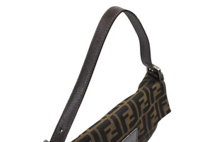FENDI フェンディ マンマバケット ワンショルダーバッグ 26424 ズッカ柄 キャンバス レザー ブラウン シルバー金具 美品 中古 4b006396