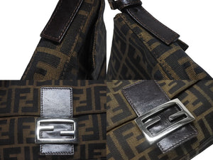 FENDI フェンディ マンマバケット ワンショルダーバッグ 26424 ズッカ柄 キャンバス レザー ブラウン シルバー金具 美品 中古 4b006396
