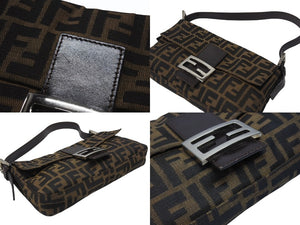 FENDI フェンディ マンマバケット ワンショルダーバッグ 26424 ズッカ柄 キャンバス レザー ブラウン シルバー金具 美品 中古 4b006396