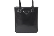 画像をギャラリービューアに読み込む, PRADA プラダ ロゴ スモールトートバッグ トライアングルロゴ ブラッシュドレザー 1BA331 ZO6 F0002 V ブラック 美品 中古 63970 
