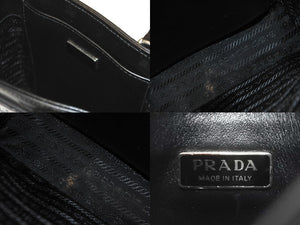 PRADA プラダ ロゴ スモールトートバッグ トライアングルロゴ ブラッシュドレザー 1BA331 ZO6 F0002 V ブラック 美品 中古 63970 