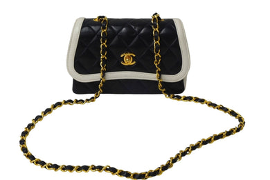 CHANEL シャネル ミニマトラッセ ショルダーバッグ ココマーク 14番台 バイカラー ラムスキン ホワイト ネイビー 美品 中古 63971