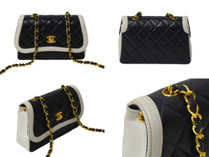 CHANEL シャネル ミニマトラッセ ショルダーバッグ ココマーク 14番台 バイカラー ラムスキン ホワイト ネイビー 美品 中古 63971