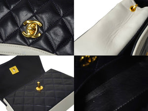 CHANEL シャネル ミニマトラッセ ショルダーバッグ ココマーク 14番台 バイカラー ラムスキン ホワイト ネイビー 美品 中古 63971