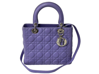 Christian Dior クリスチャンディオール レディディオール カナージュ 2WAY ハンドバッグ ミディアム パープル 美品 中古 63972