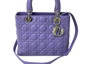 Christian Dior クリスチャンディオール レディディオール カナージュ 2WAY ハンドバッグ ミディアム パープル 美品 中古 63972
