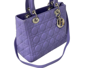 Christian Dior クリスチャンディオール レディディオール カナージュ 2WAY ハンドバッグ ミディアム パープル 美品 中古 63972