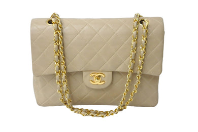 CHANEL シャネル マトラッセ25 縦長 チェーンショルダーバッグ 1番台 ベージュ ゴールド金具 良品 中古 63973