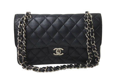 CHANEL シャネル Wフラップ 23 ショルダーバッグ キャビアスキン 11番台 マトラッセ シルバー金具 ブラック 中古 63974