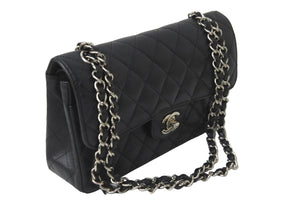 CHANEL シャネル Wフラップ 23 ショルダーバッグ キャビアスキン 11番台 マトラッセ シルバー金具 ブラック 中古 63974