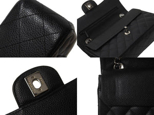 CHANEL シャネル Wフラップ 23 ショルダーバッグ キャビアスキン 11番台 マトラッセ シルバー金具 ブラック 中古 63974