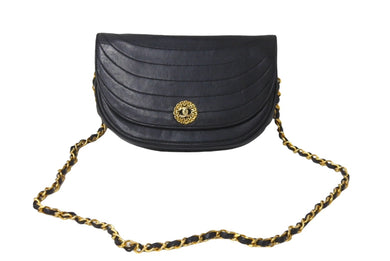 CHANEL シャネル ハーフムーン チェーンミニショルダーバッグ 0番台 ココマーク ラムスキン ブラック ゴールド金具 美品 中古 63979