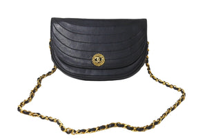 CHANEL シャネル ハーフムーン チェーンミニショルダーバッグ 0番台 ココマーク ラムスキン ブラック ゴールド金具 美品 中古 63979