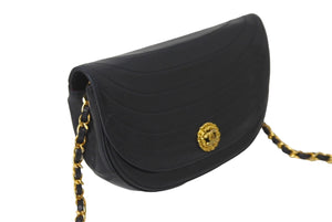 CHANEL シャネル ハーフムーン チェーンミニショルダーバッグ 0番台 ココマーク ラムスキン ブラック ゴールド金具 美品 中古 63979
