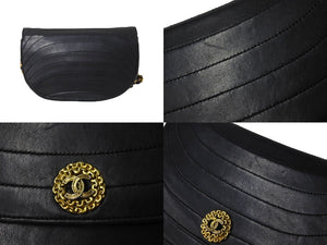CHANEL シャネル ハーフムーン チェーンミニショルダーバッグ 0番台 ココマーク ラムスキン ブラック ゴールド金具 美品 中古 63979