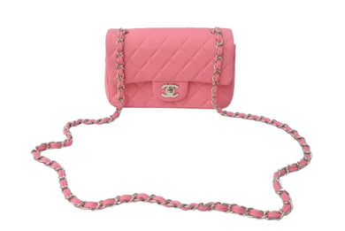CHANEL シャネル ミニマトラッセ19 チェーンショルダーバッグ 19番台 ウール レザー ピンク シルバー金具 美品 中古 63997