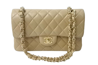 CHANEL シャネル マトラッセWフラップチェーンショルダーバッグ 6番台 ラムスキン 23cm ベージュ ゴールド金具 美品 中古 63998