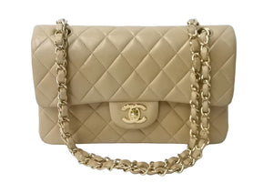 CHANEL シャネル マトラッセWフラップチェーンショルダーバッグ 6番台 ラムスキン 23cm ベージュ ゴールド金具 美品 中古 63998