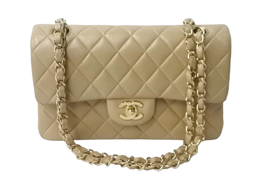 CHANEL シャネル マトラッセWフラップチェーンショルダーバッグ 6番台 ラムスキン 23cm ベージュ ゴールド金具 美品 中古 63998
