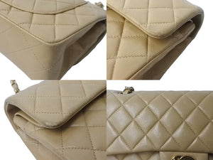 CHANEL シャネル マトラッセWフラップチェーンショルダーバッグ 6番台 ラムスキン 23cm ベージュ ゴールド金具 美品 中古 63998