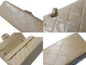 CHANEL シャネル マトラッセWフラップチェーンショルダーバッグ 6番台 ラムスキン 23cm ベージュ ゴールド金具 美品 中古 63998