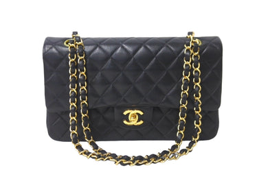 極美品 CHANEL シャネル マトラッセ Wフラップチェーンショルダーバッグ 6番台 ラムスキン 25cm ブラック ゴールド金具 中古 64000