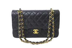 極美品 CHANEL シャネル マトラッセ Wフラップチェーンショルダーバッグ 6番台 ラムスキン 25cm ブラック ゴールド金具 中古 64000