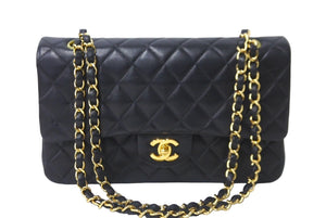 極美品 CHANEL シャネル マトラッセ Wフラップチェーンショルダーバッグ 6番台 ラムスキン 25cm ブラック ゴールド金具 中古 64000