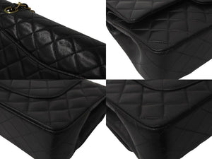 極美品 CHANEL シャネル マトラッセ Wフラップチェーンショルダーバッグ 6番台 ラムスキン 25cm ブラック ゴールド金具 中古 64000