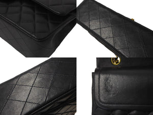 極美品 CHANEL シャネル マトラッセ Wフラップチェーンショルダーバッグ 6番台 ラムスキン 25cm ブラック ゴールド金具 中古 64000