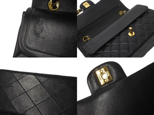 極美品 CHANEL シャネル マトラッセ Wフラップチェーンショルダーバッグ 6番台 ラムスキン 25cm ブラック ゴールド金具 中古 64000