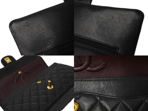 極美品 CHANEL シャネル マトラッセ Wフラップチェーンショルダーバッグ 6番台 ラムスキン 25cm ブラック ゴールド金具 中古 64000