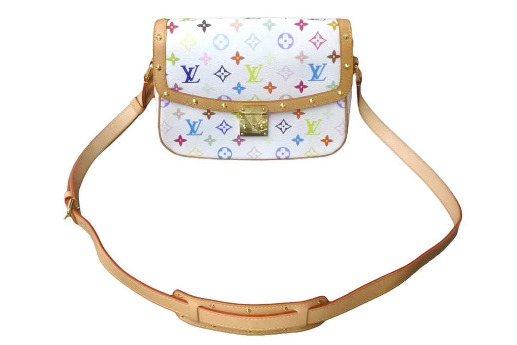 新品同様 LOUIS VUITTON ルイヴィトン ソローニュ ショルダーバッグ 村上隆 モノグラムマルチカラー M92661 ホワイト ゴールド中古 64003