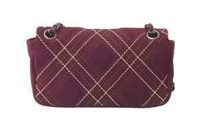 極美品 CHANEL シャネル チェーンショルダーバッグ ステッチ スエード シングルフラップ 18番台 パープル 中古 64007